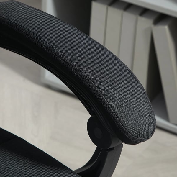 ergonomisk kontorsstol, svart, polyester, justerbar, med fotst`d och nackkudde