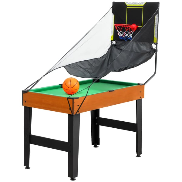 5-i-1 Multifunktionelt Legebord - Valnød, Bordfodbold, Bordhockey, Bordtennis, Poolbillard, Basketball
