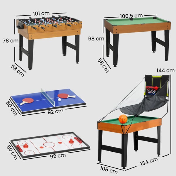 5-i-1 Multifunktionelt Legebord - Valnød, Bordfodbold, Bordhockey, Bordtennis, Poolbillard, Basketball