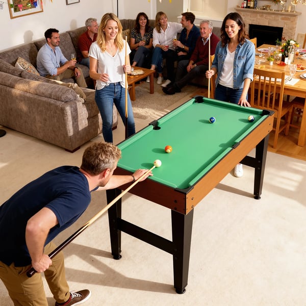 5-i-1 Multifunktionelt Legebord - Valnød, Bordfodbold, Bordhockey, Bordtennis, Poolbillard, Basketball