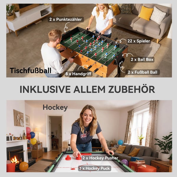 5-i-1 Multifunktionelt Legebord - Valnød, Bordfodbold, Bordhockey, Bordtennis, Poolbillard, Basketball