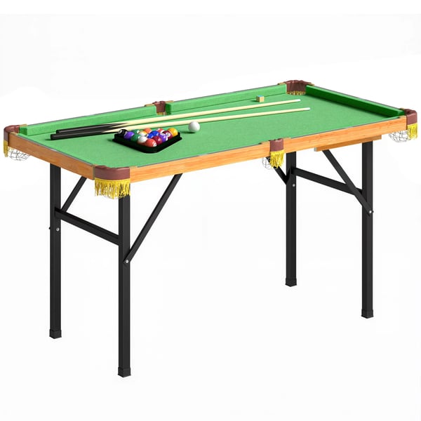 Hopfällbart Mini-biljardbord 120 cm - Komplett set med köer, bollar och borste, Grön