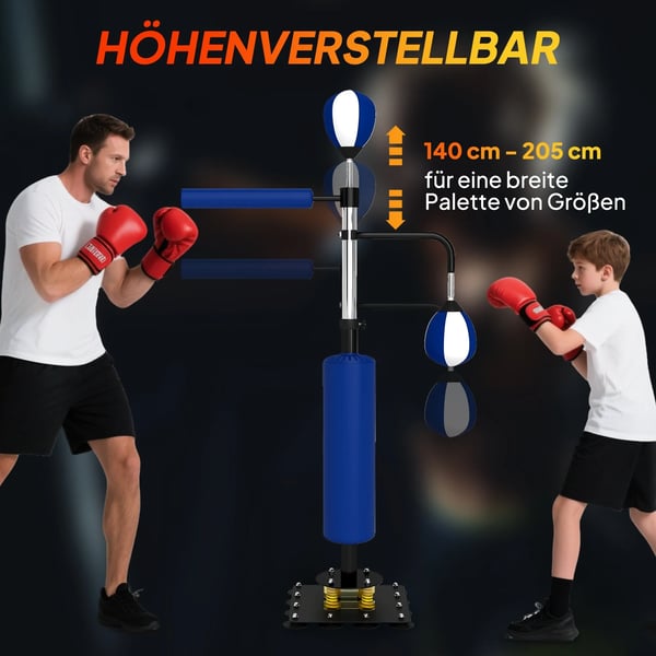 Stående Boksetræner - Hårdtræningsredskab til Boksning & Fitness, Justerbar Højde, Blå, Stål/Kunstlæder