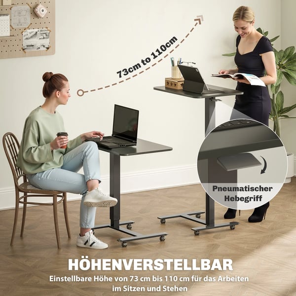 höjdjusterbart C-format sidobord med hjul, 65x48x70-110 cm, svart