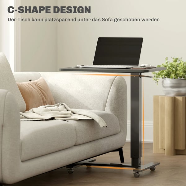 höjdjusterbart C-format sidobord med hjul, 65x48x70-110 cm, svart