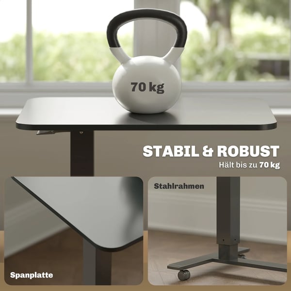 höjdjusterbart C-format sidobord med hjul, 65x48x70-110 cm, svart