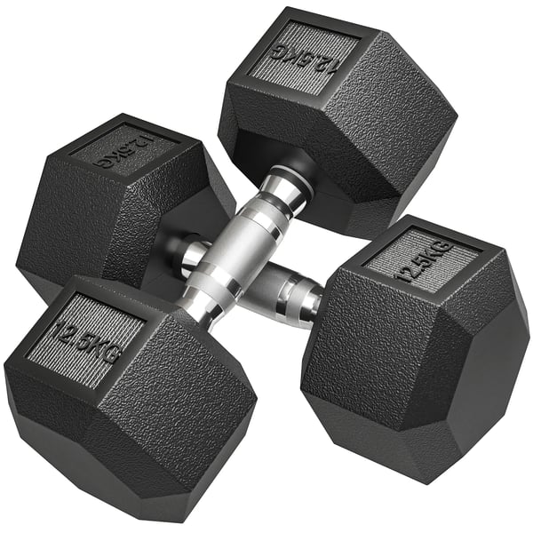 Håndvægte med Gummi Grib, Metal/Gummi, Sort, 2 x 12,5 kg