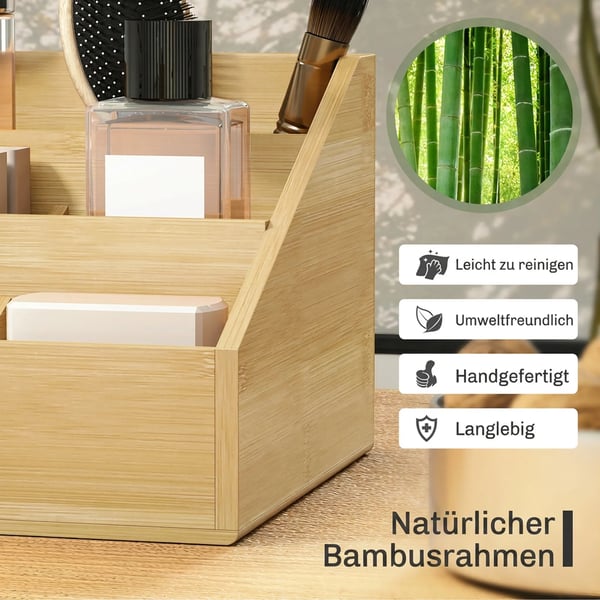 Skrivbordsorganisatör i Bambu - 2 Lådor & 7 Fack, Natur, L33xB20,5xH15,5 cm