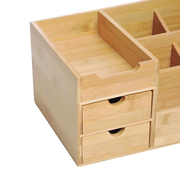 Skrivbordsorganisatör i Bambu - 2 Lådor & 7 Fack, Natur, L33xB20,5xH15,5 cm
