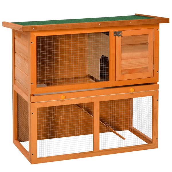 dvärgkaninhus dvärgkaninbur 90 x 45 x 80 cm i två våningar med ramp för utomhusbruk trä gul