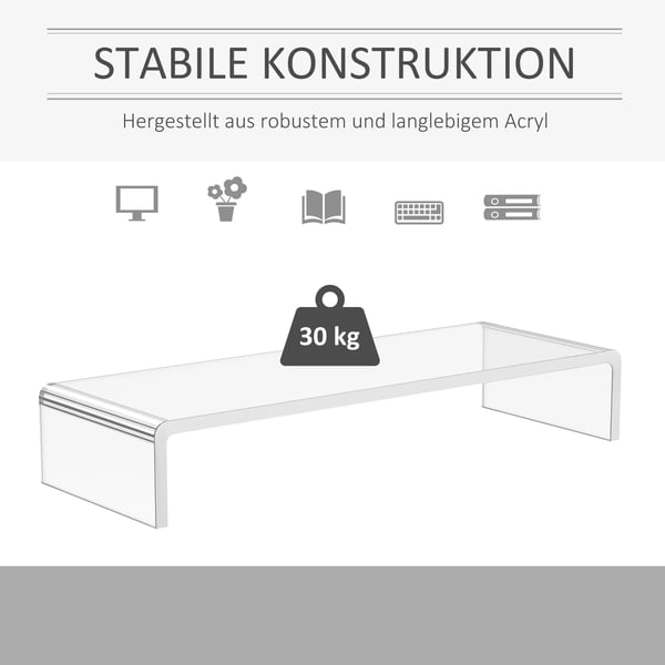 Monitorstativ i Klar Akryl - Ergonomiskt och Platsbesparande för Laptop och Bildskärm - 53x19x9cm