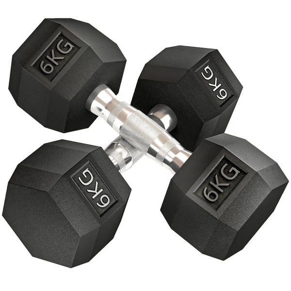 Håndvægte - 2 stk. - 6 kg hver - Metal/Gummi - Sort