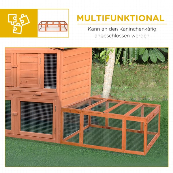 smådjursbur 180 x 90 x 48 cm med inhägnad multifunktionell granträ orange