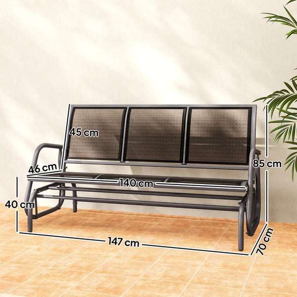 Gungstol 3-sits Metall Texteline Svart 147x75x85cm