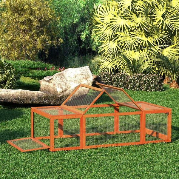 smådjursbur 180 x 90 x 48 cm med inhägnad multifunktionell granträ orange