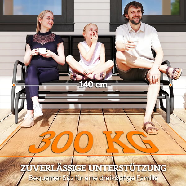 Gungstol 3-sits Metall Texteline Svart 147x75x85cm