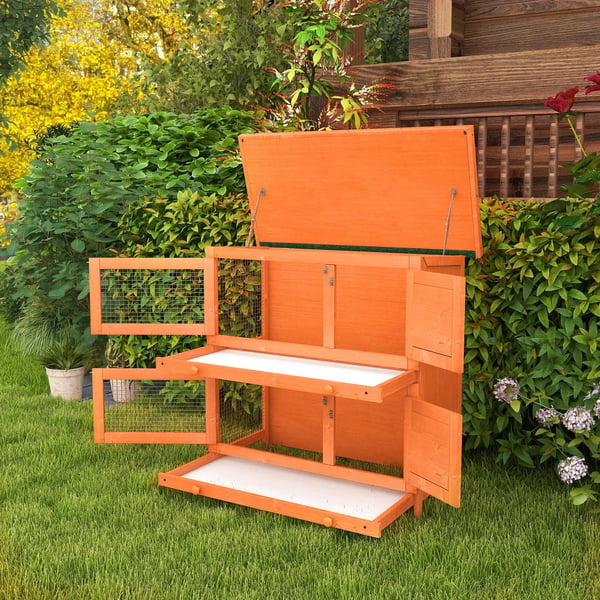 Dubbelvånings Smådjursbur för Dvärgkaniner med Asfaltstak Utomhus Väderbeständig Gran 90x45x90cm Gul