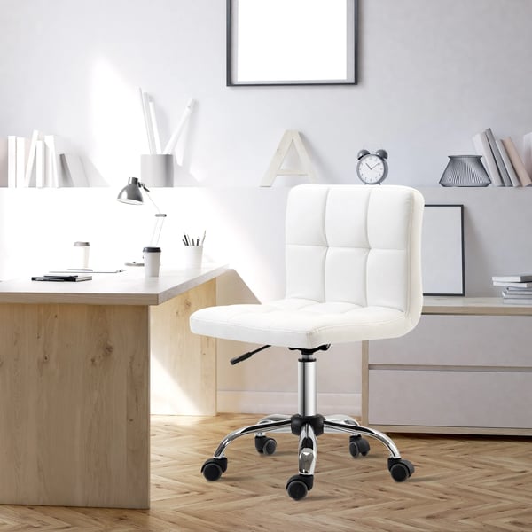 Kontorsstol Vit Konstläder - Ergonomisk Skrivbordsstol, Höjdjusterbar Snurrstol