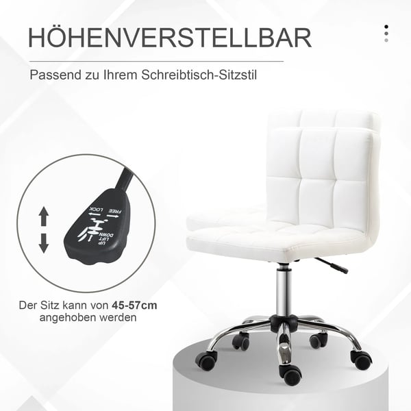 Kontorsstol Vit Konstläder - Ergonomisk Skrivbordsstol, Höjdjusterbar Snurrstol