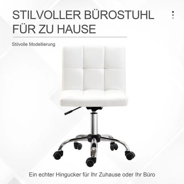 Kontorsstol Vit Konstläder - Ergonomisk Skrivbordsstol, Höjdjusterbar Snurrstol