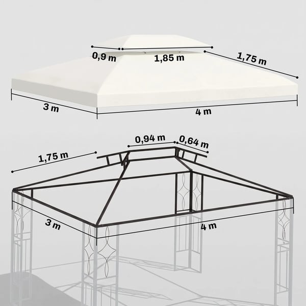 Erstatningstak til paviljong, Kremhvit, 4x3m, 180g/m² Polyester
