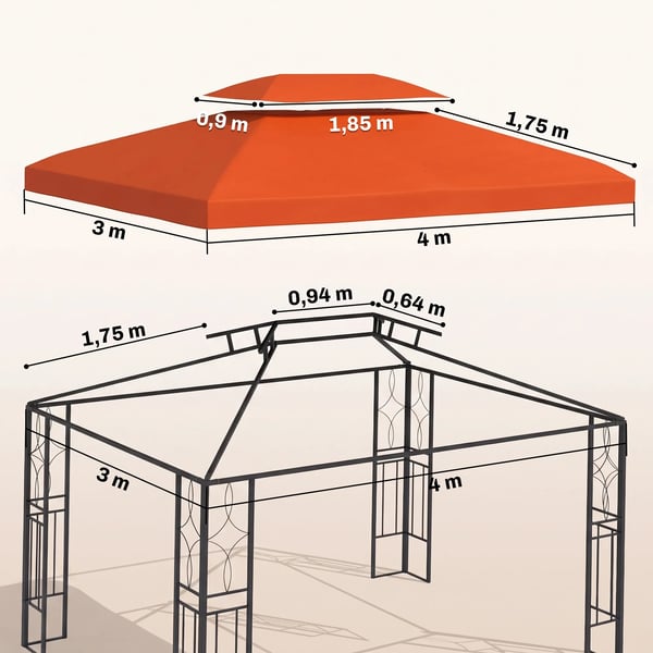 varaosakatos puutarhapaviljonkiin – polyesteri 180g/m², 3x4m, ruosteenpunainen
