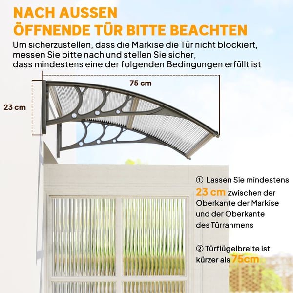 Baldakin til yderdøre 100x75 cm sølvfarvet - Plast og polycarbonat med UV-beskyttelse