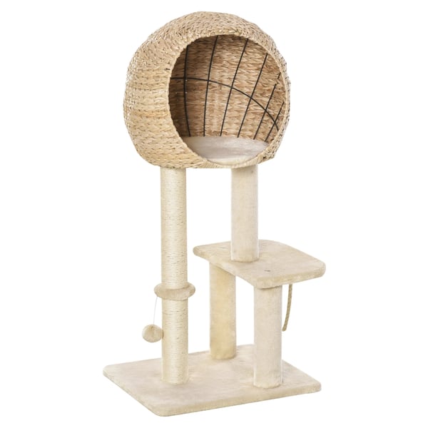 kissan raapimispuu kissanpentuhuonekalut, jossa on kissan luola, pallolelu, sisal, pehmeä pehmo, beige, korkeus 100 cm