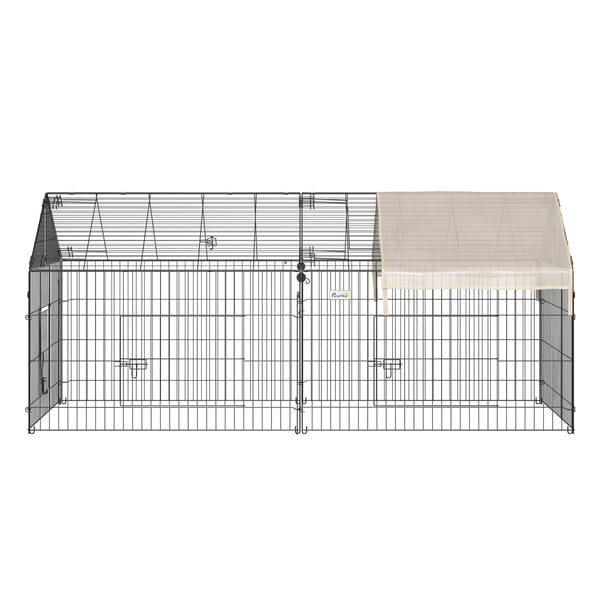 Frilandsinhägnad för smådjur, kaninhage utomhus med solskydd, metall/polyeten, svart/beige, 220x103x103 cm
