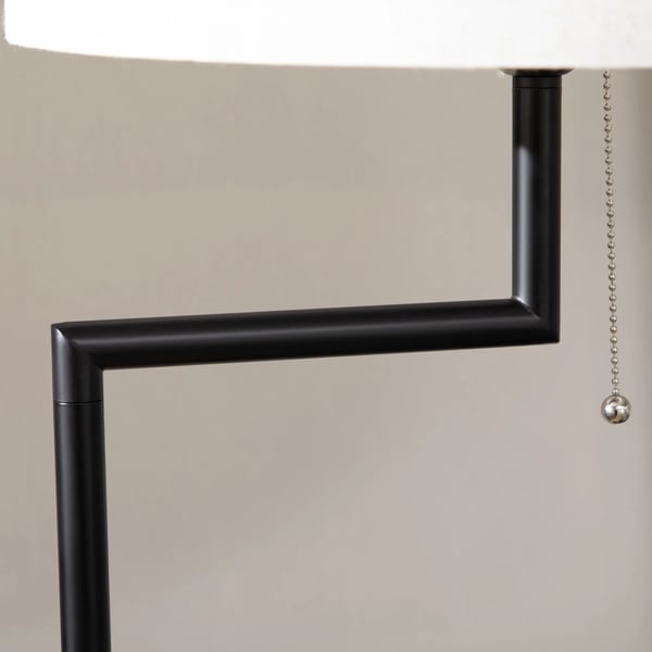 Golvlampa med hylla, stål, bambu, polyester, vit, 40W