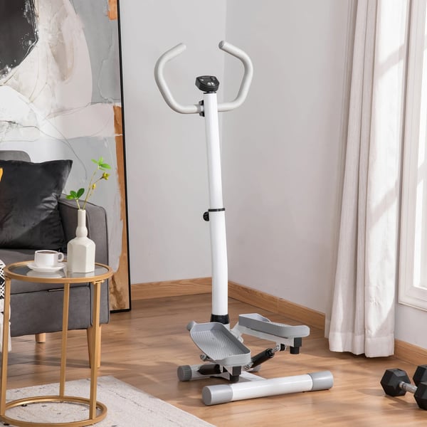 Side Stepper til hjemmetræner, Justerbar, LCD, Metal/ABS, Hvid/Grå, 55x53x118-128cm