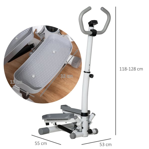 Side Stepper til hjemmetræner, Justerbar, LCD, Metal/ABS, Hvid/Grå, 55x53x118-128cm