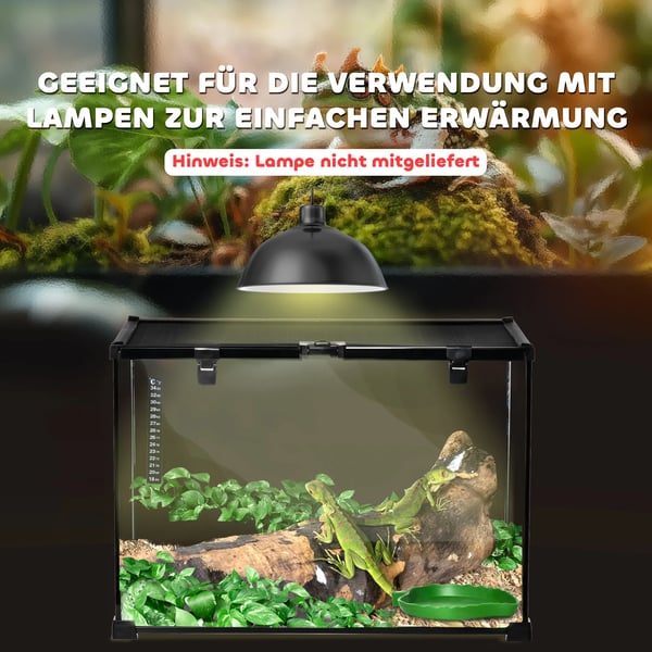Terrarium för Reptiler Glas & Stål Matningslåda med Termometer, 50x30x35 cm Svart