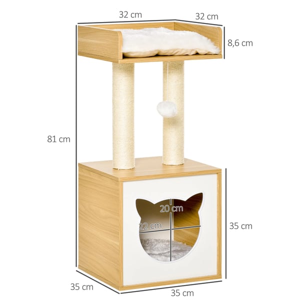 Kradsetræ med Kattehule, Sisal, 35x35x81cm