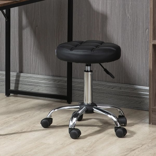 Justerbar Rullepind Stol, Drejelig Salonstol til Kontor med Kunstlder, Sort, 35,5 x 51-67 cm