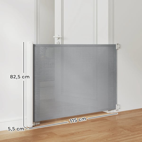 Lemmikkieläin- ja Lasten Turvaportti, Ulosvedettävä Verkkoovi, Harmaa Metallirunkoinen, 115x82.5cm