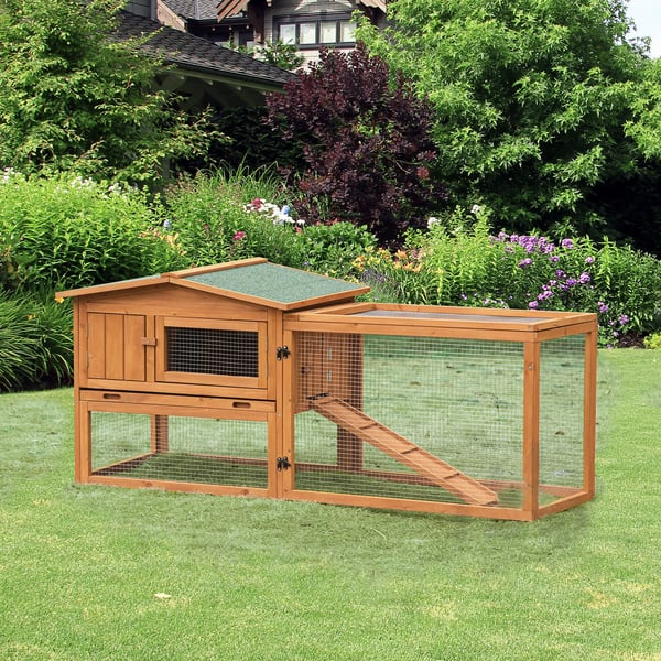 Liten Djurstall i Tallen med Asfaltstak, Kaninbur med Utdragbar Låda och Ramp, Orange, 156 x 58 x 68 cm