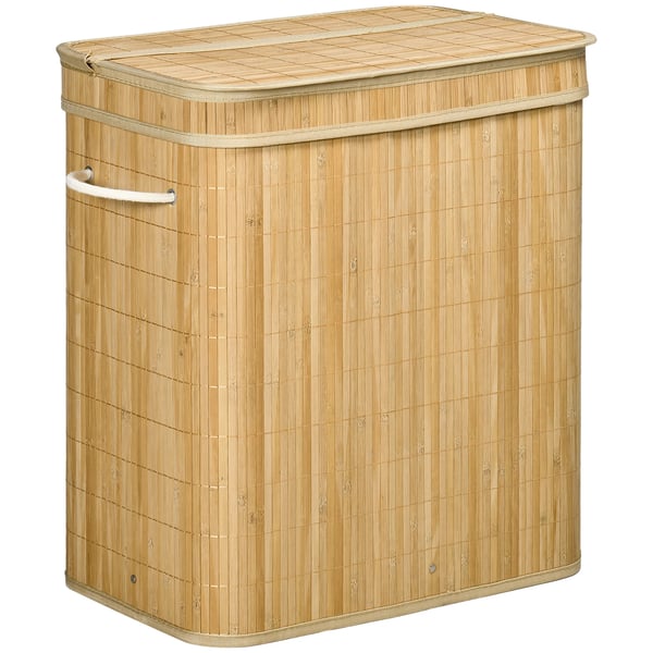 Tvättkorg i Bambu med Lock och Handtag, Natur, 90L, 2 Fack Tvättkorg i Bambu med Lock och Handtag, Natur, 90L, 2 Fack
