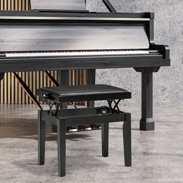 Pianobänk med höjdjusterbart konstläder, svart