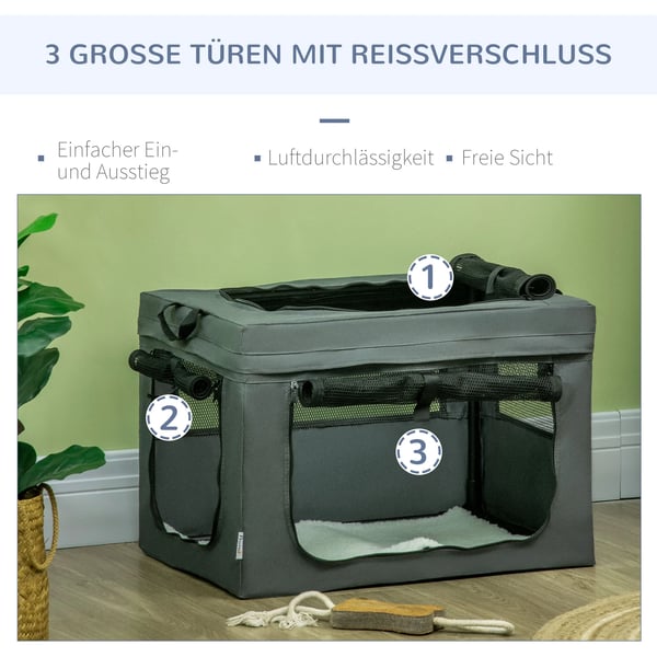 hundetaske hundebur med netvindue, kattetransportbur med pude, Oxford-stof, grå, til hunde op til 4 kg