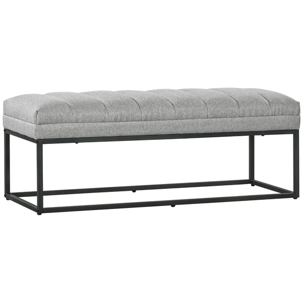 Ljusgrå Sittbänk i linnelook, Vadderad Bänk för Sovrum/Hall, 120x44x45,5 cm, Max 200 kg, Polyester/Skum/Stål