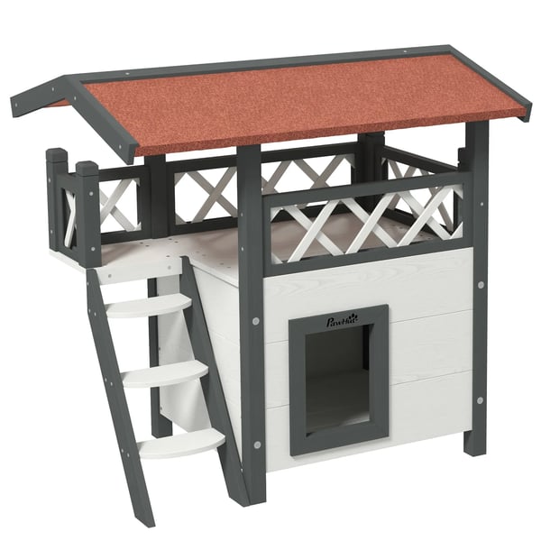 Katthus i Gran, 2-v%C3%%A5nings, Vit/R%C3%B6d, 77x50x73 cm Katthus i Gran, 2-v%C3%%A5nings, Vit/R%C3%B6d, 77x50x73 cm