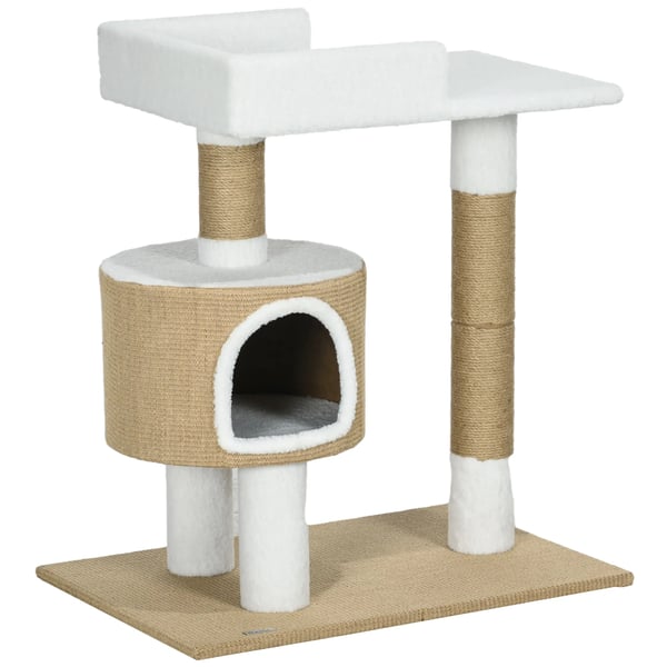 Kradsetre 79 cm til Katte med Hule og Liggeflade, Jute, Brun/Hvid