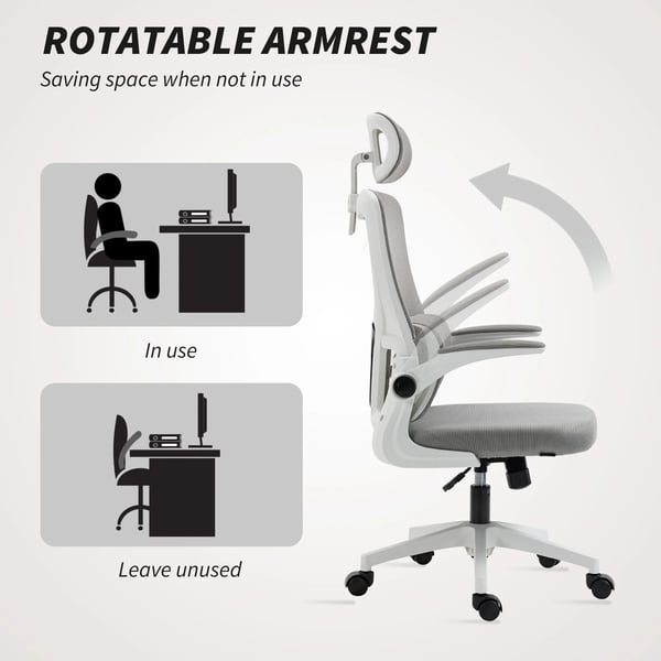 ergonomisk kontorsstol höjdjusterbar skrivbordsstol justerbart armstöd nackkudde gungfunktion svankstöd mesh grå