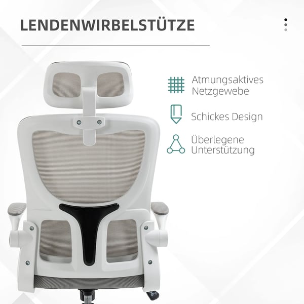 ergonomisk kontorsstol höjdjusterbar skrivbordsstol justerbart armstöd nackkudde gungfunktion svankstöd mesh grå