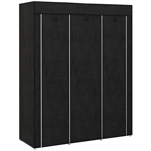 Tyggarderob med klädstång och 8 hyllor, svart, 125x43x162,5cm, tygfack, platsbesparande