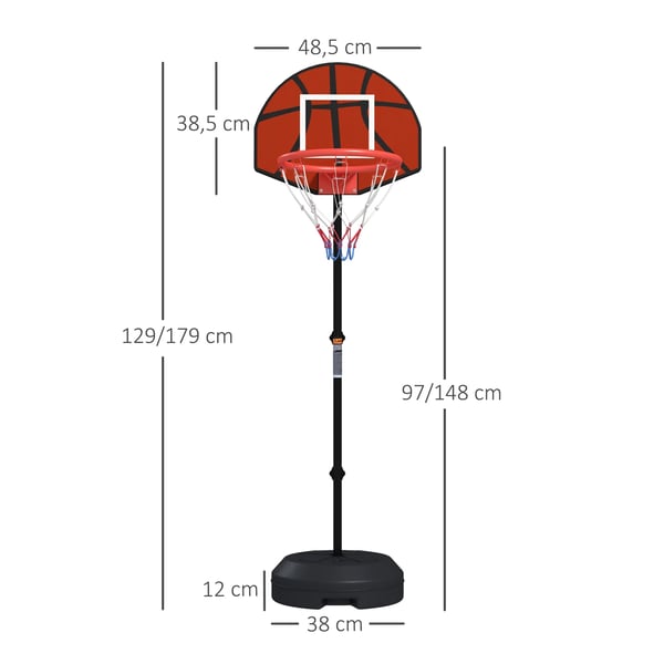 Basketballkurv-stativ med dartskive, justerbar hjde 129-179 cm, stl og PE, sort og brun