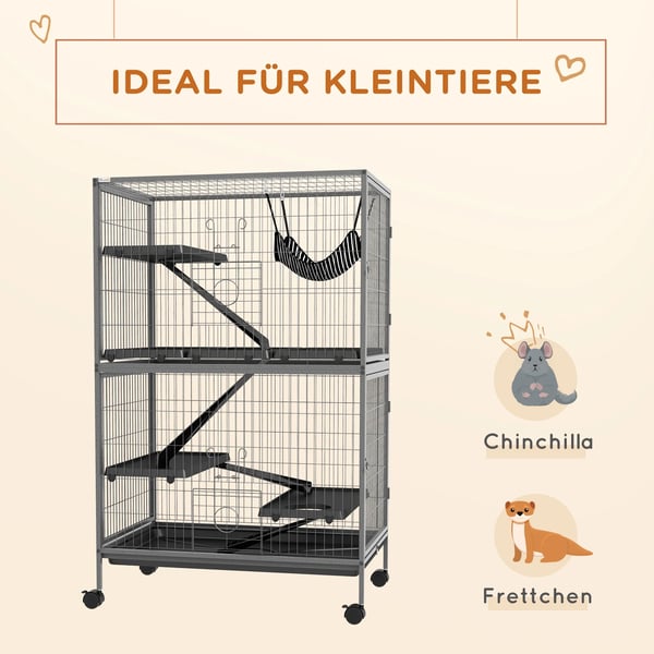 Buren för gnagare Multifunktionell 4 plattformar 3 ramper 4 dörrar Mått. 80L x 52B x 128H cm Stål Grå Silver Svart