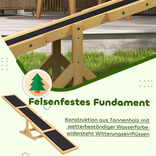 Hundvippa i Tannenholz, Gul - Träningsramp för Hundar upp till 50 kg, 180x30x30 cm