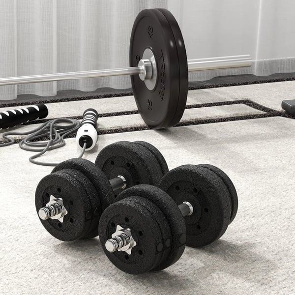Justerbart Vægtstangsæt 25KG Sort Stål med Forlænger til Hjemmebrug og Fitness